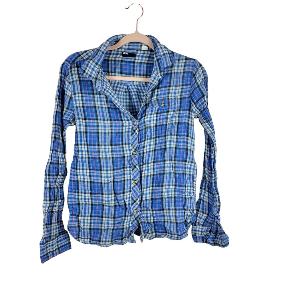 BDG URBAN OUTFITTERS womens size S boyrfriend fit blue plaid button down shirt
